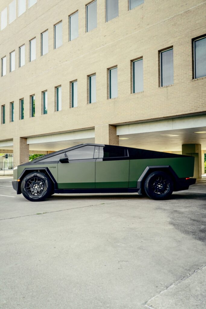 Green Crybertruck Wrap