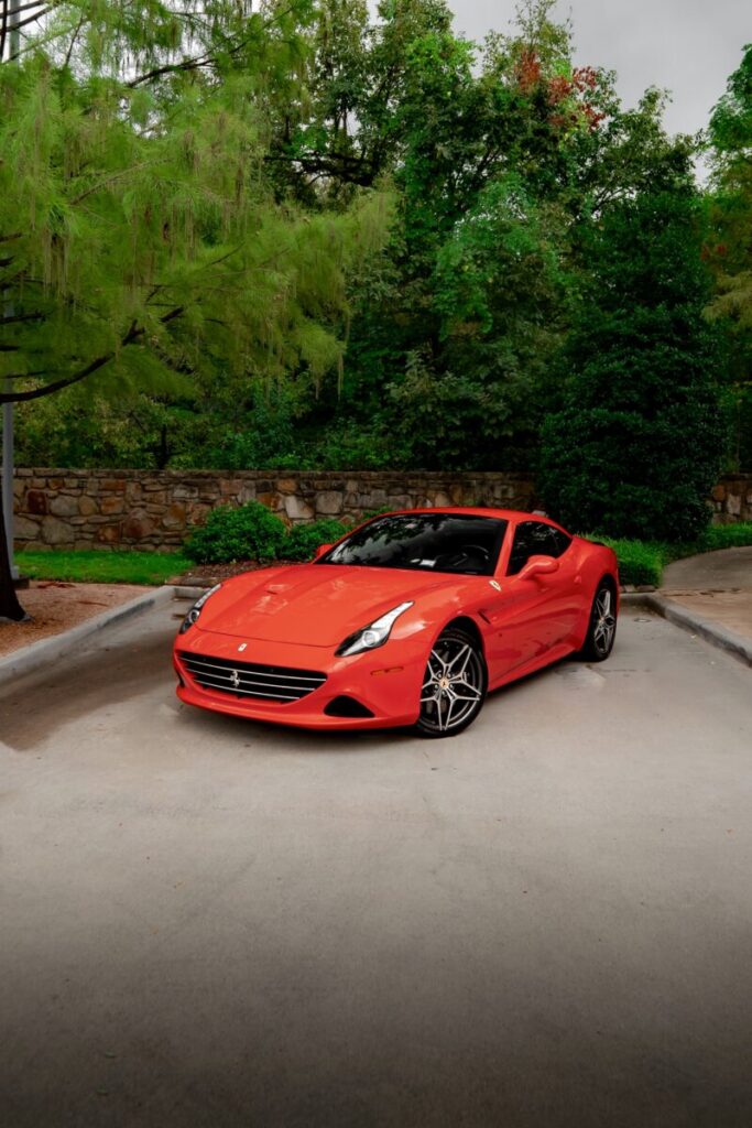 Red vinyl wrap on ferrari